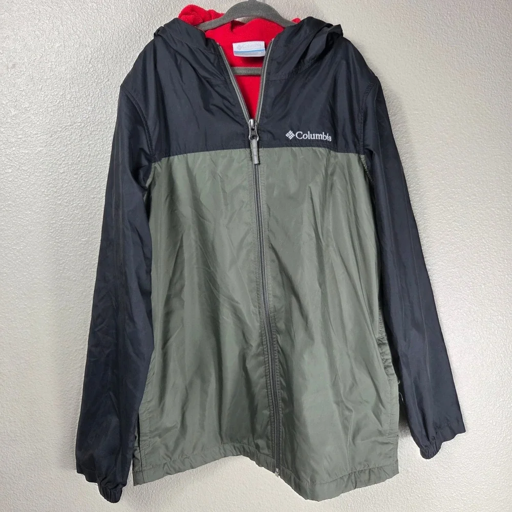 Columbia Kids Youth Medium Fleece Lined Hooded Jacket Black Gray Red